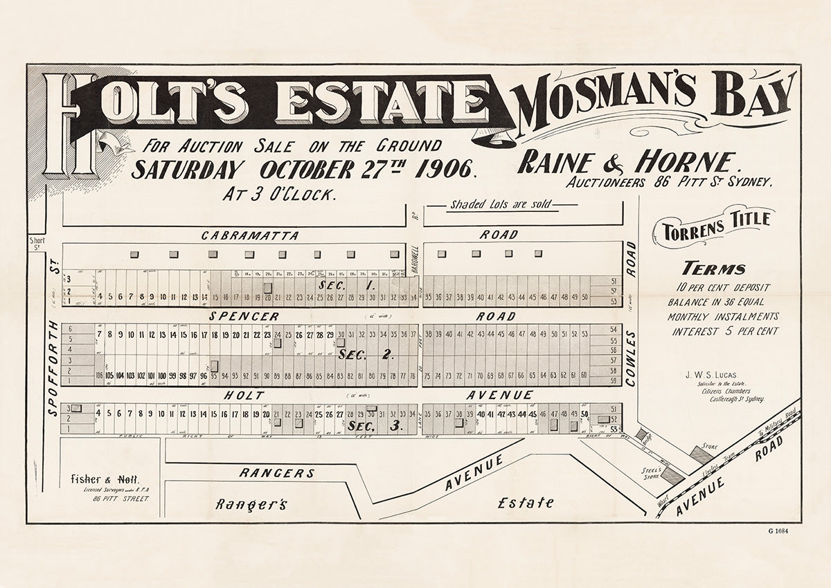 Spofforth St, Cabramatta Rd, Spencer Rd, Holt Ave, Rangers Ave, Cowles Rd, Avenue Rd, Short St, Bardwell St, Mosman NSW 1906