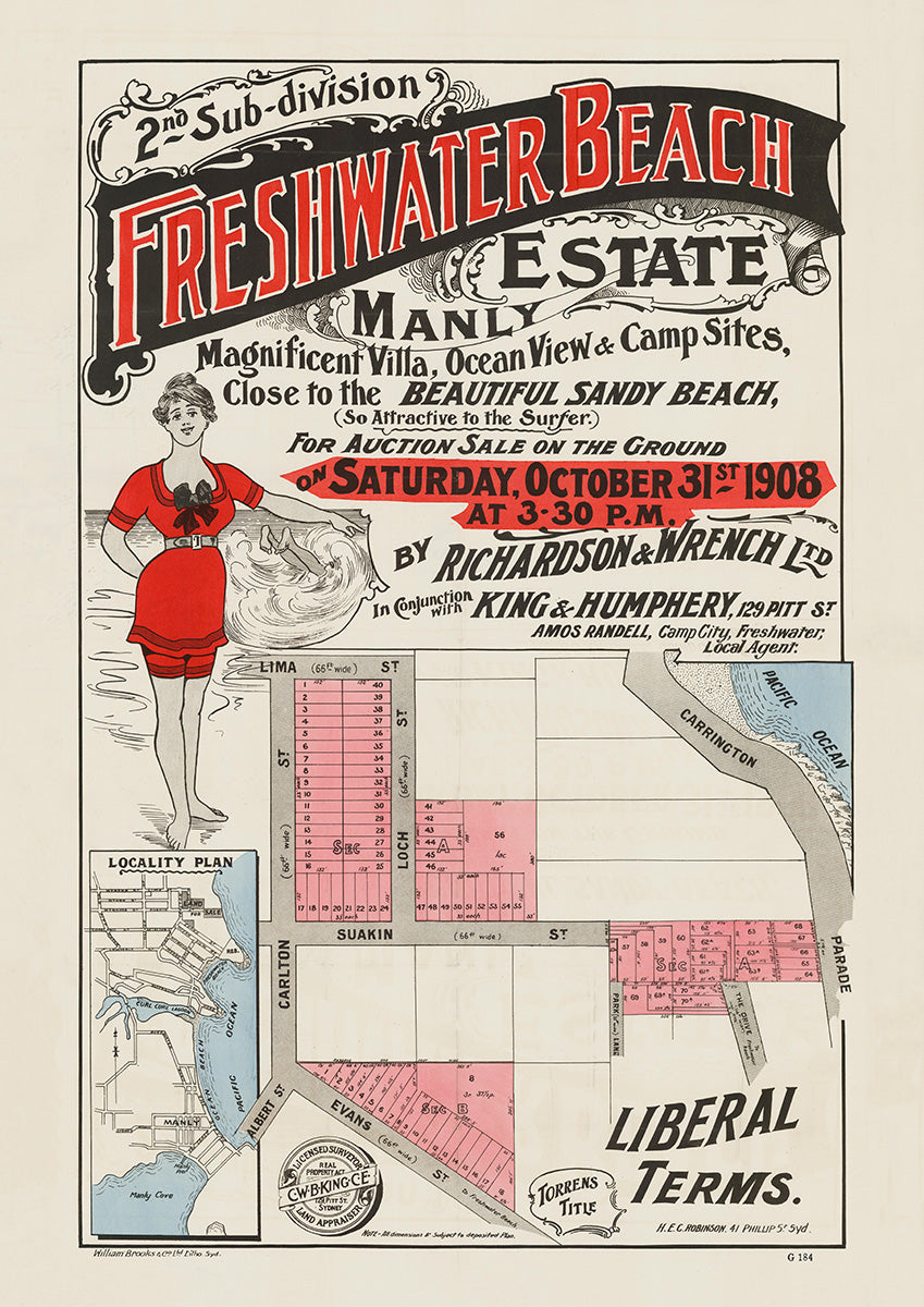 Lima St, Carlton St, Suakin St, Carrington Pde, Evans St, Loch St, Wyndora Ave, Albert St, Park Lane, The Drive, Dick St, Lodge Ln, Ronald Ave, Freshwater NSW 1908