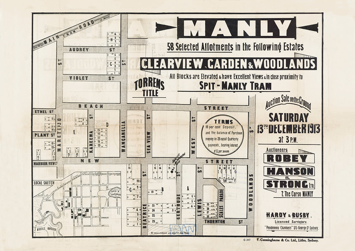 Maretimo St, Wanganella St, New St, Kareema St, Beatrice St, Gertrude St, Lewis St, Ethel St, Plant St, Harbour View St, Sea View St, Audrey St, Violet St, Beach St, Woodlands St, Scales Pde, Thornton St, Balgowlah, Balgowlah Heights NSW 1913