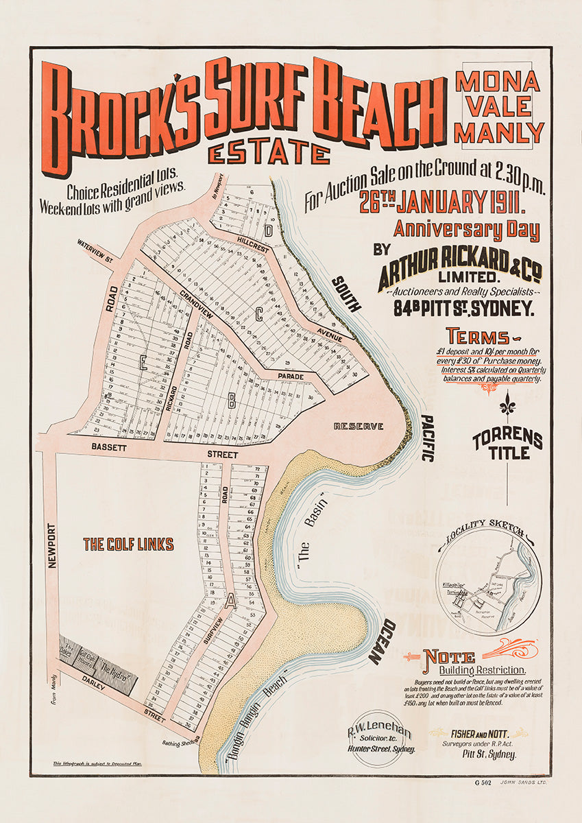 Waterview St, Newport Rd, Darley St, Surfview Rd, Bassett St, Rickard Rd, Grandview Pde, Hillcrest Ave, Mona Vale NSW 1911