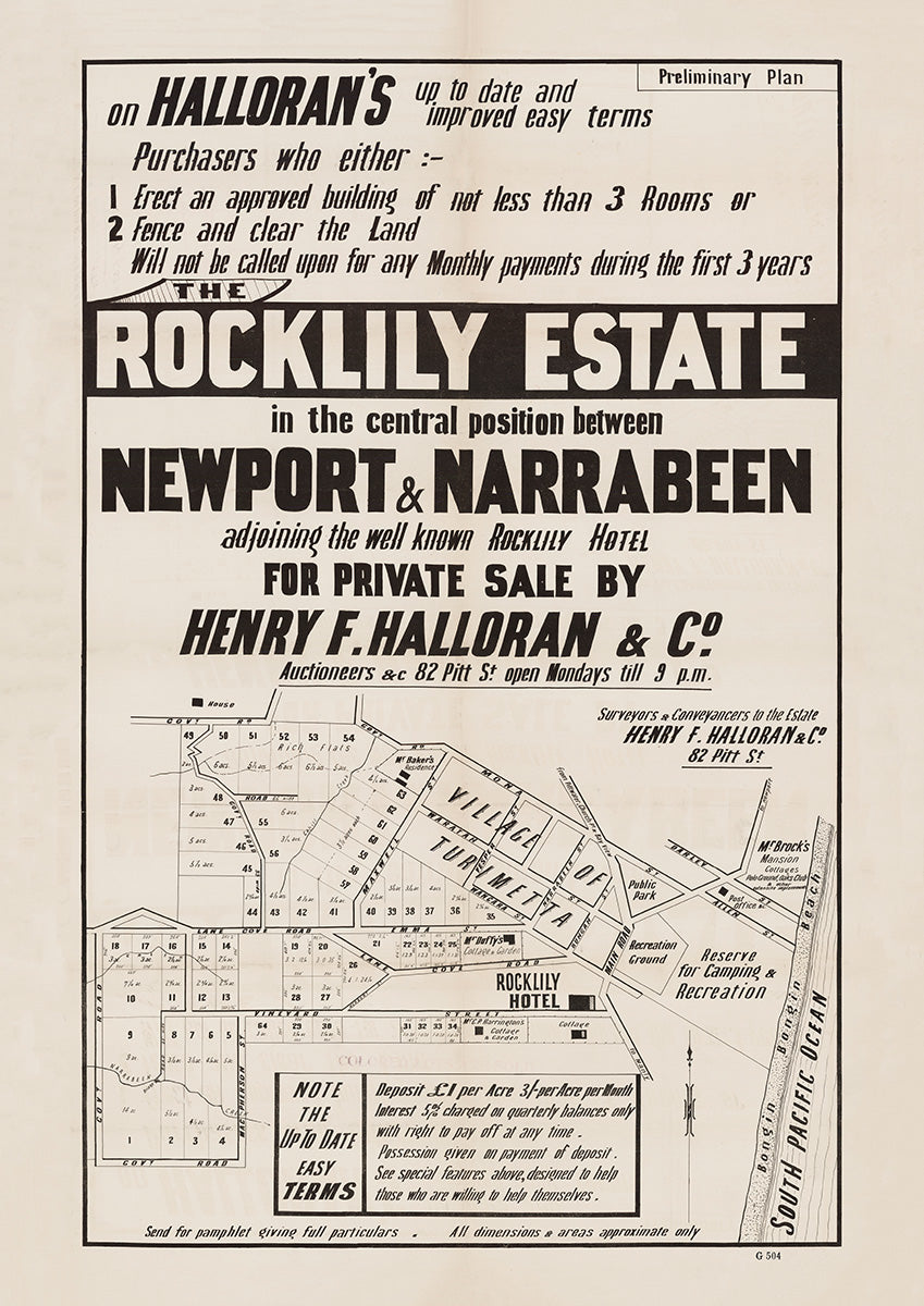 Govt Rd, Macpherson St, Vineyard St, Main Rd, Darley St, Mona St, Waratah St, Wangara St, Maxwel St, Lane Cove Rd, Narrabeen St, Bungan St, Emma St, Foley St, Jubilee Ave, Mona Vale Rd, Mona Vale NSW