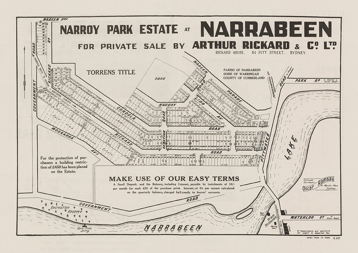 Nareen Pde, Narroy Rd, Gondola Rd, Rickard Rd, Venetian Rd, Lido Ave, Woorarra Ave, Pittwater Rd, Park Rd, Powderworks Rd, North Narrabeen NSW