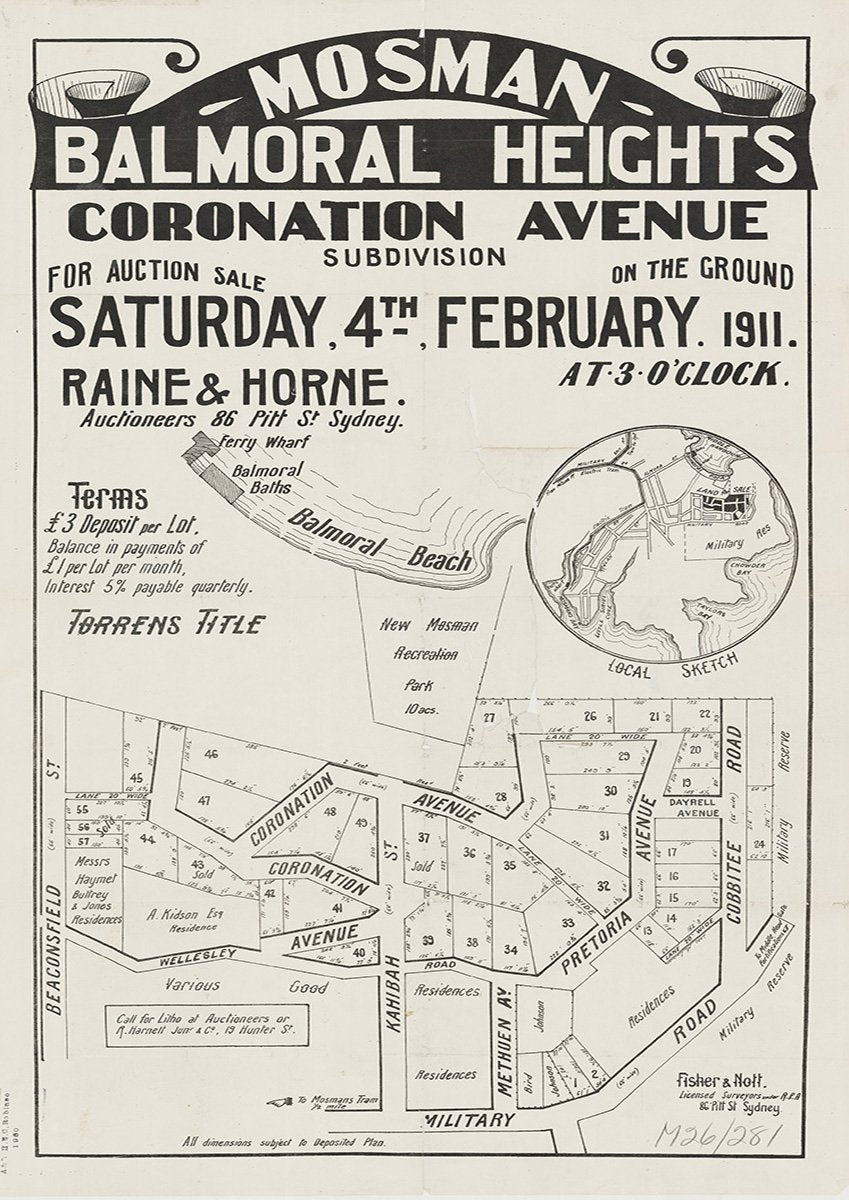 Beaconsfield St, Wellesley Rd, Coronation Ave, Kahibah St, Methuen Ave, Pretoria Ave, Cobbitee Rd, Military Rd, Mosman, Georges Heights NSW 1911