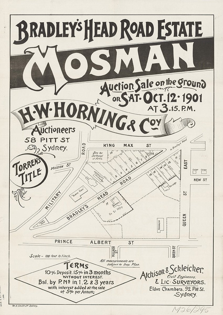 Muston St, Military Rd, Prince Albert St, Queen St East, King Max St, Bradley's Head Rd, Middle Head Rd, Bradleys Head Rd, Millner St, Queen St, Mosman NSW 1901