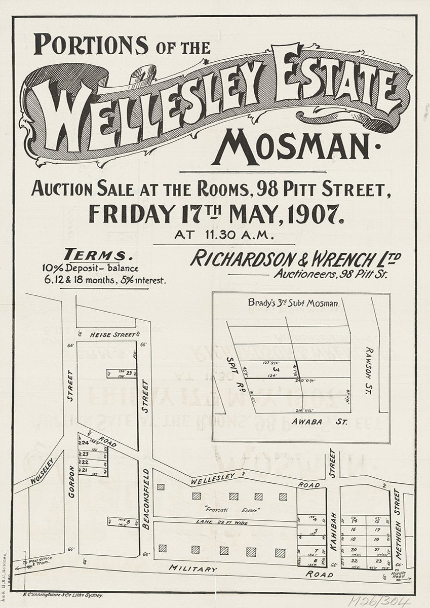 Wolseley St, Gordon St, Heise St, Beaconsfield St, Wellesley Rd, Kahibah St, Methuen S, Military Rdt, Mosman NSW 1907