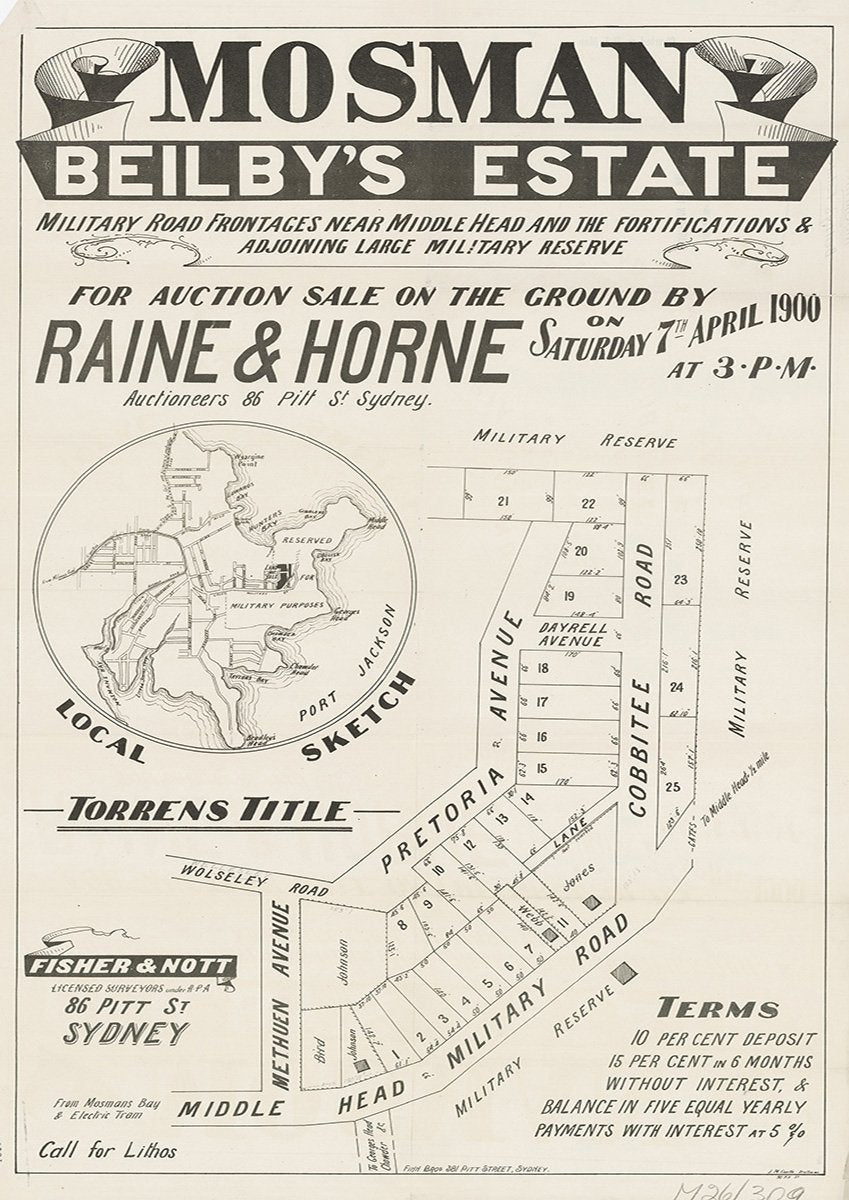 Middle Head Military Rd, Cobbitee Rd, Pretoria Ave, Wolseley Rd, Methuen Ave, Mosman, Georges Heights NSW 1900