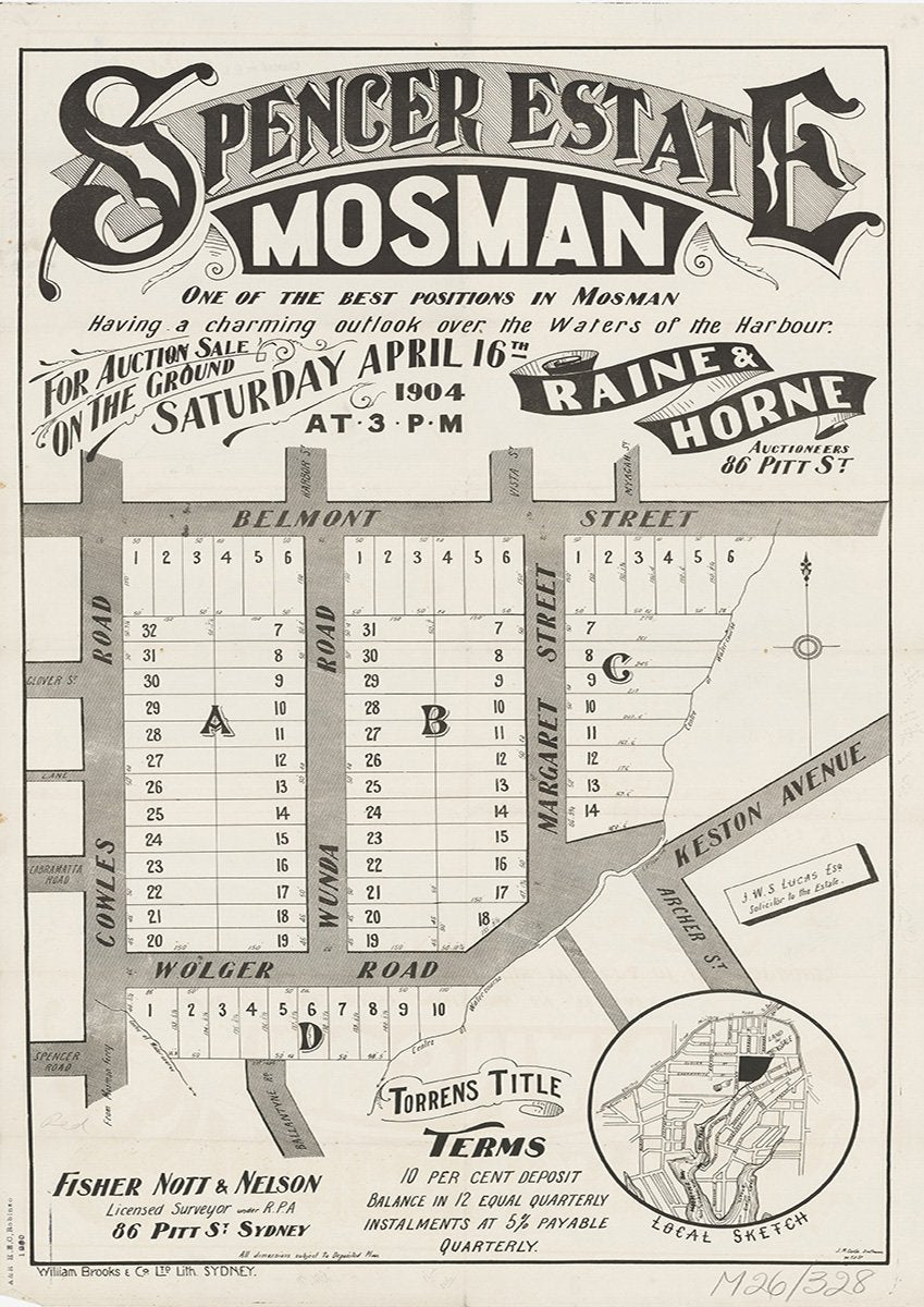 Cowles Rd, Wunda Rd, Margaret St, Belmont St, Wolger Rd, Keston Ave, Archer St, Noble St, Myagah St, Vista St, Harbor St, Glover St, Cabramatta Rd, Spencer Rd, Balantyne Rd, Mosman NSW 1904