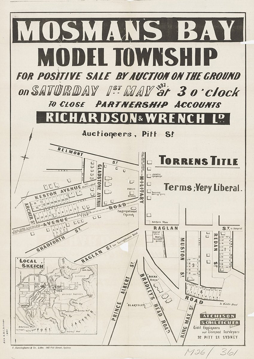 Belmont St, Gladstone Ave, Keston Ave, Avenue Rd, Shadforth St, Raglan St, Military Rd, Archer St, Prince Albeert St, Bradleys Head Rd, King Max St, Redan St, Muston St, Mosman NSW 1897