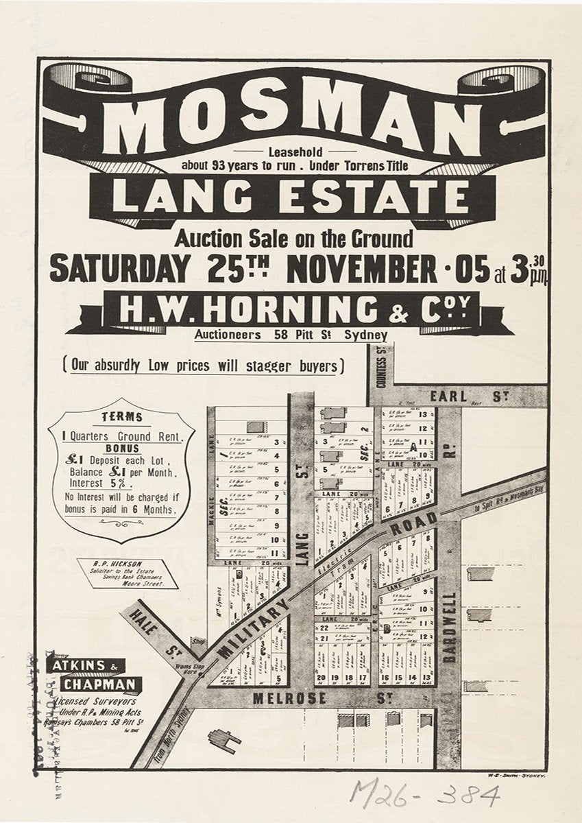 Hale St, Military Rd, Melrose St, Bardwell Rd, Earl St, Lang St, Countess Rd, Mackie Ln, Mosman NSW 1905