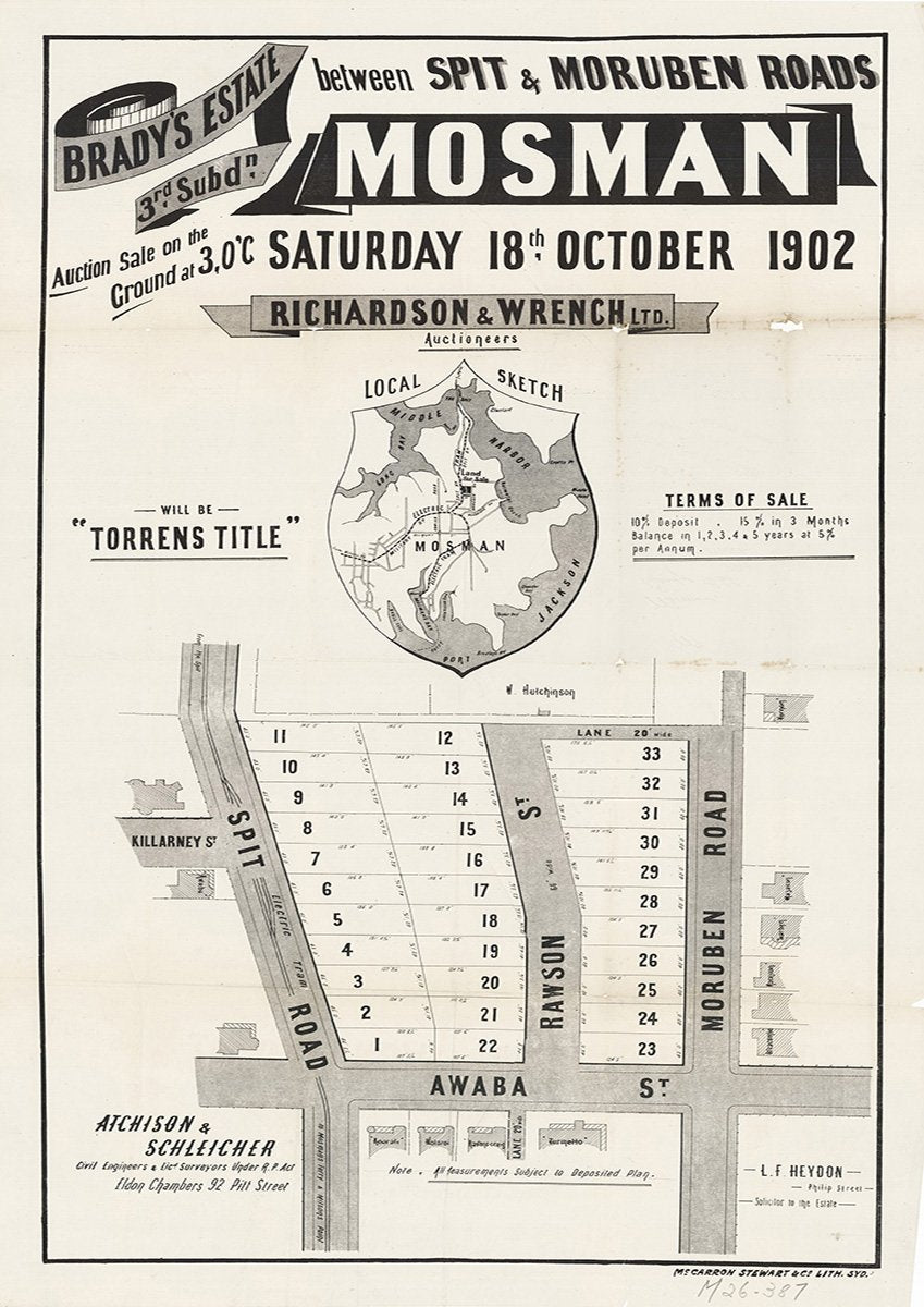 Killarney St, Spit Rd, Rawson St, Moruben Rd, Awaba St, Mosman NSW 1902