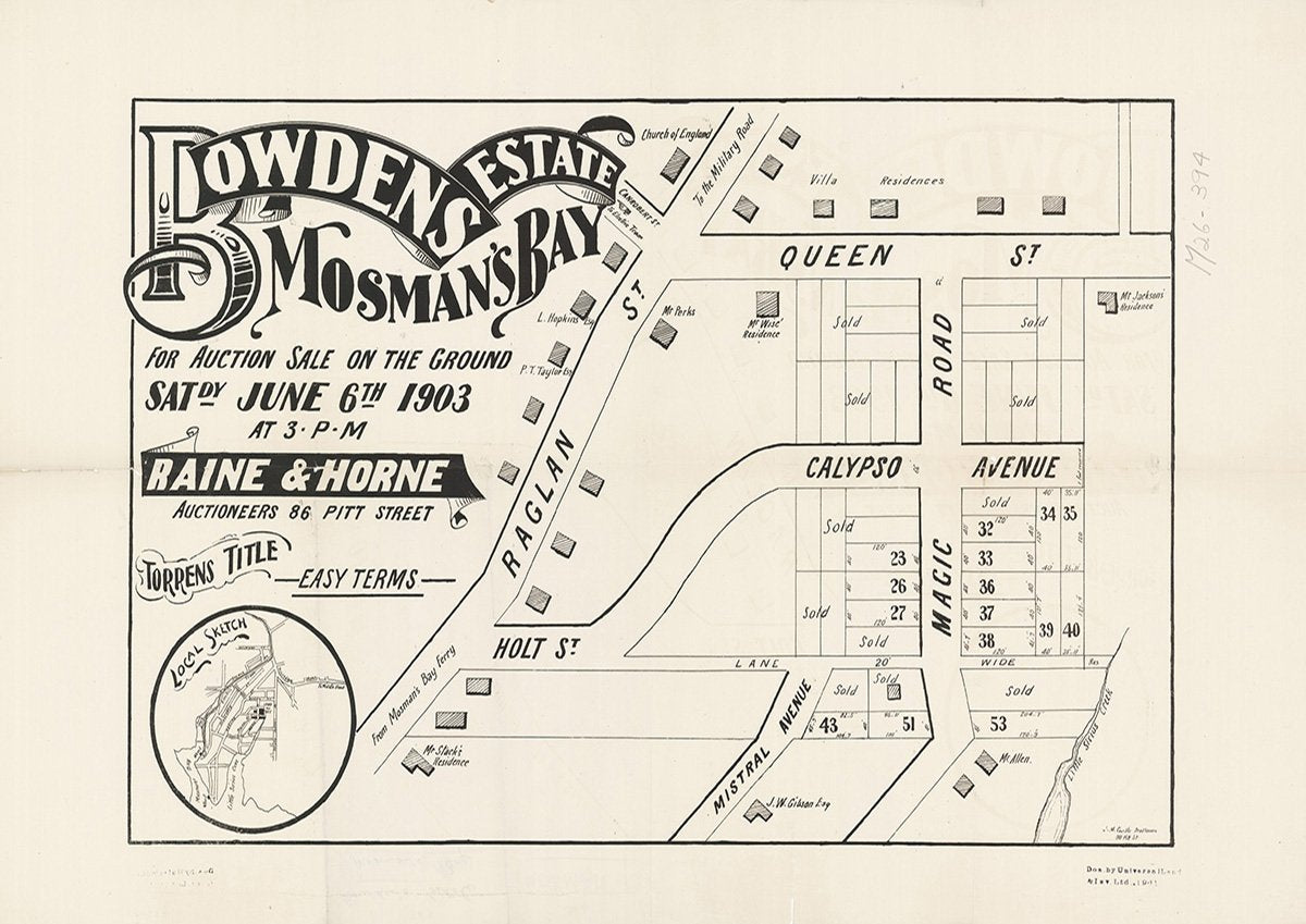 Raglan St, Queen St, Magic Rd, Mistral Ave, Holt St, Calypso Ave, Mosman NSW 1903