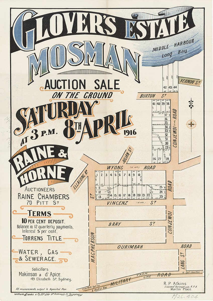 Ellalong Rd, Macpherson St, Military Rd, Lang St, Ourimbah Rd, Bray St, Vincenz St, Wyong Rd, Conjewoi Rd, Burton St, Vernon St, Julian St, Mosman NSW 1916