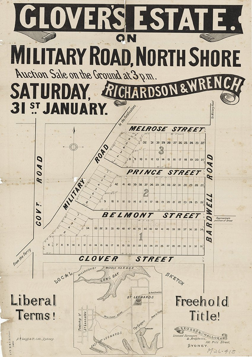 Military Rd, Melrose St, Prince St, Belmont St, Glover St, Bardwell Rd, Mosman NSW