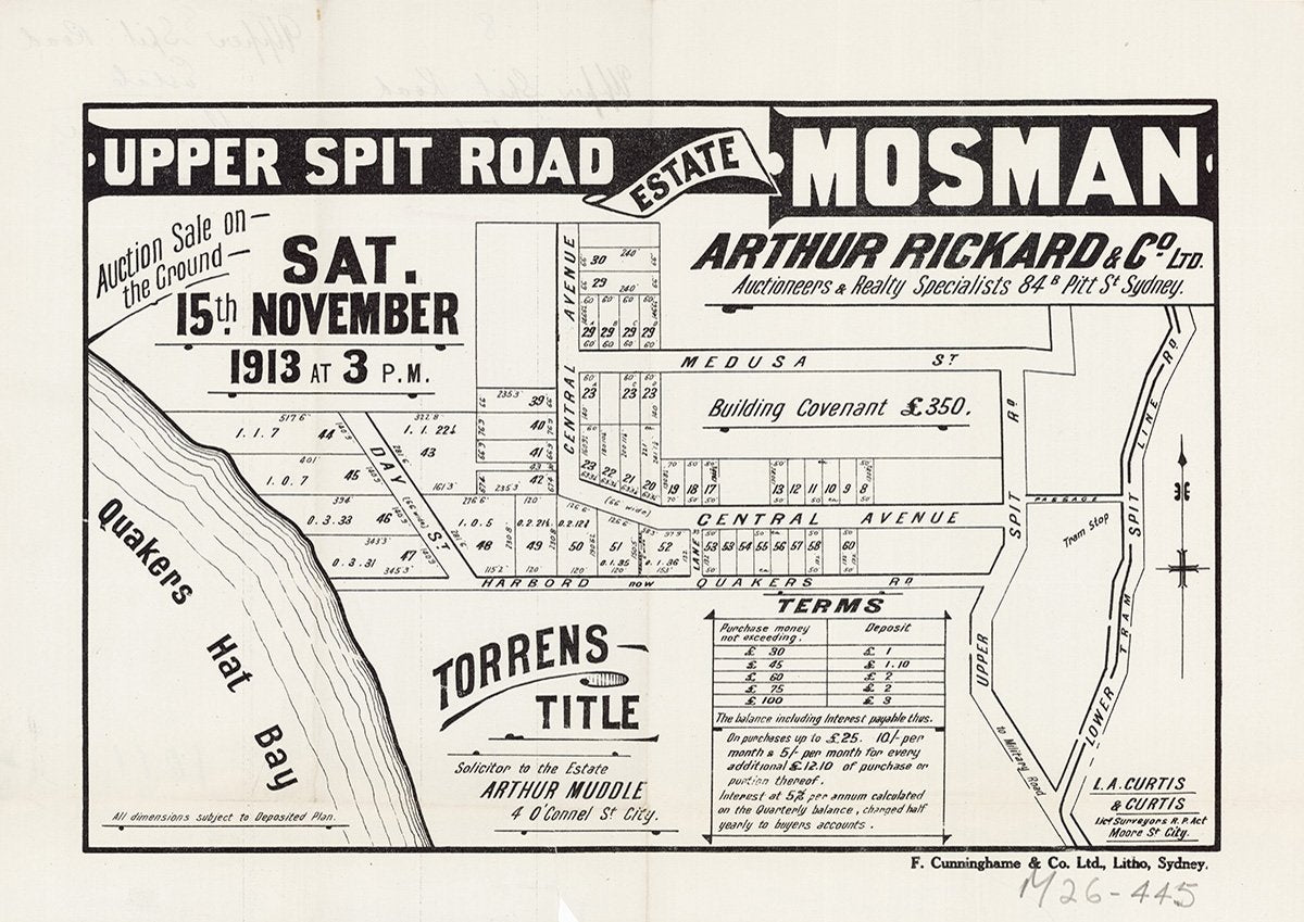 Day St, Harbord Quakers Ave, Upper Spit Rd, Lower Spit Rd, Medusa St, Central Ave, Mosman NSW 1913