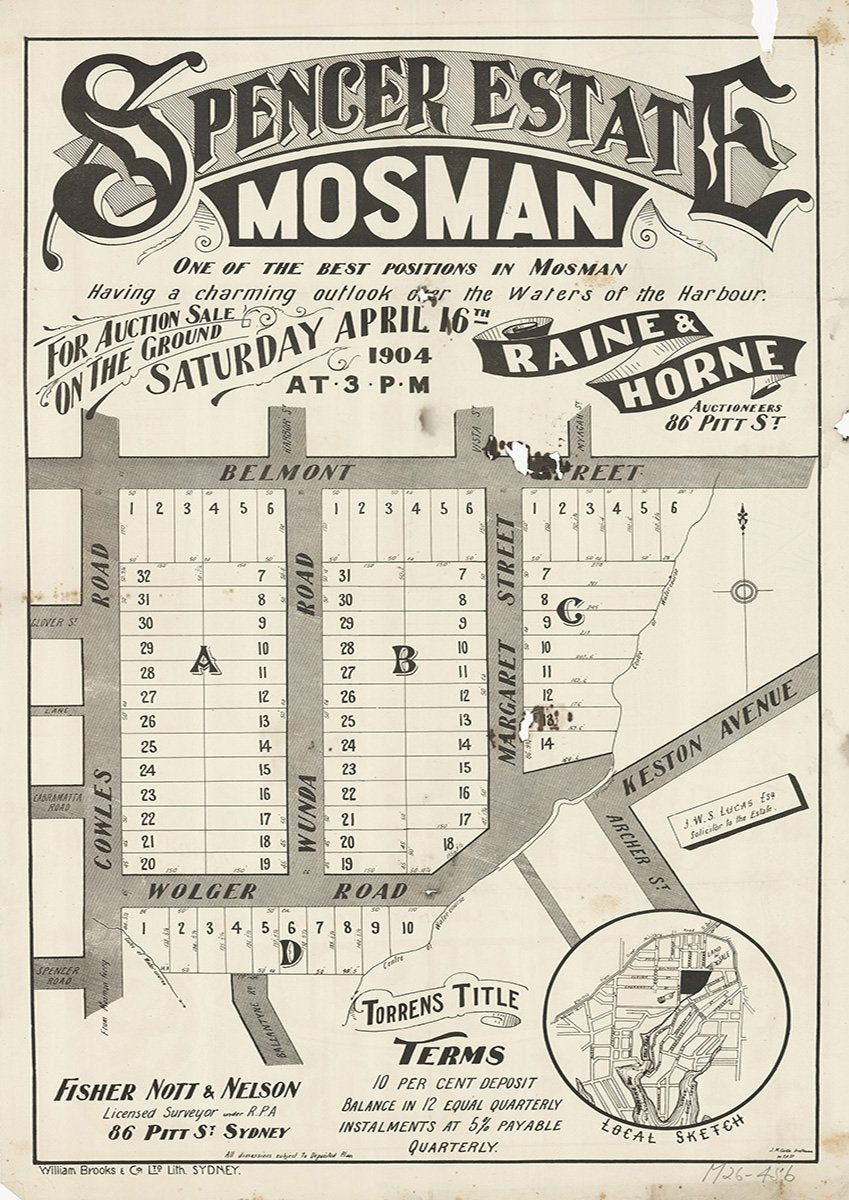 Belmont St, Cowles Rd, Wolger Rd, Archer St, Keston Ave, Margaret St, Wunda Rd, Glover St, Cabramatta St, Spencer Rd, Mosman NSW 1904