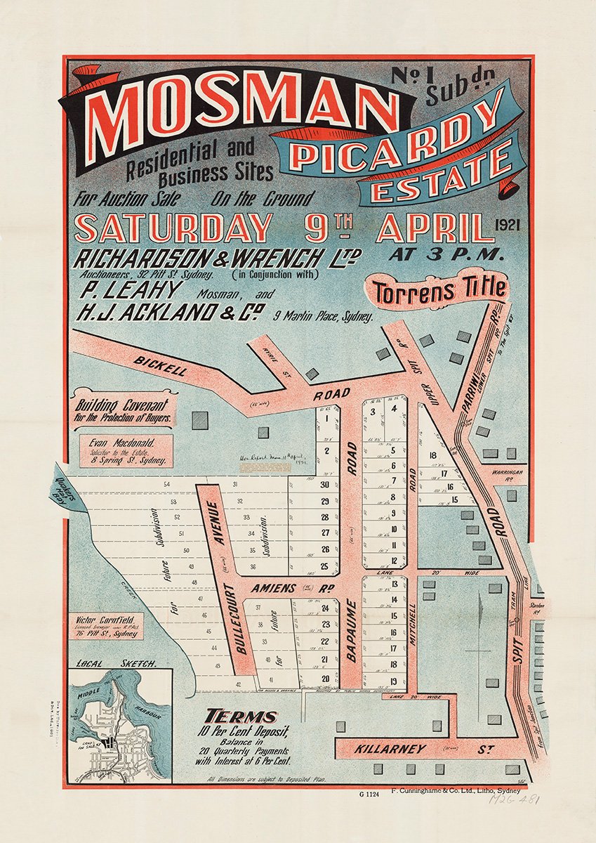 Bullecourt Ave, Amiens Rd, Bapaume Rd, Mitchell Rd, Bickell Rd, Spit Rd, Parriwi Rd, Killarney St, Mosman NSW 1921