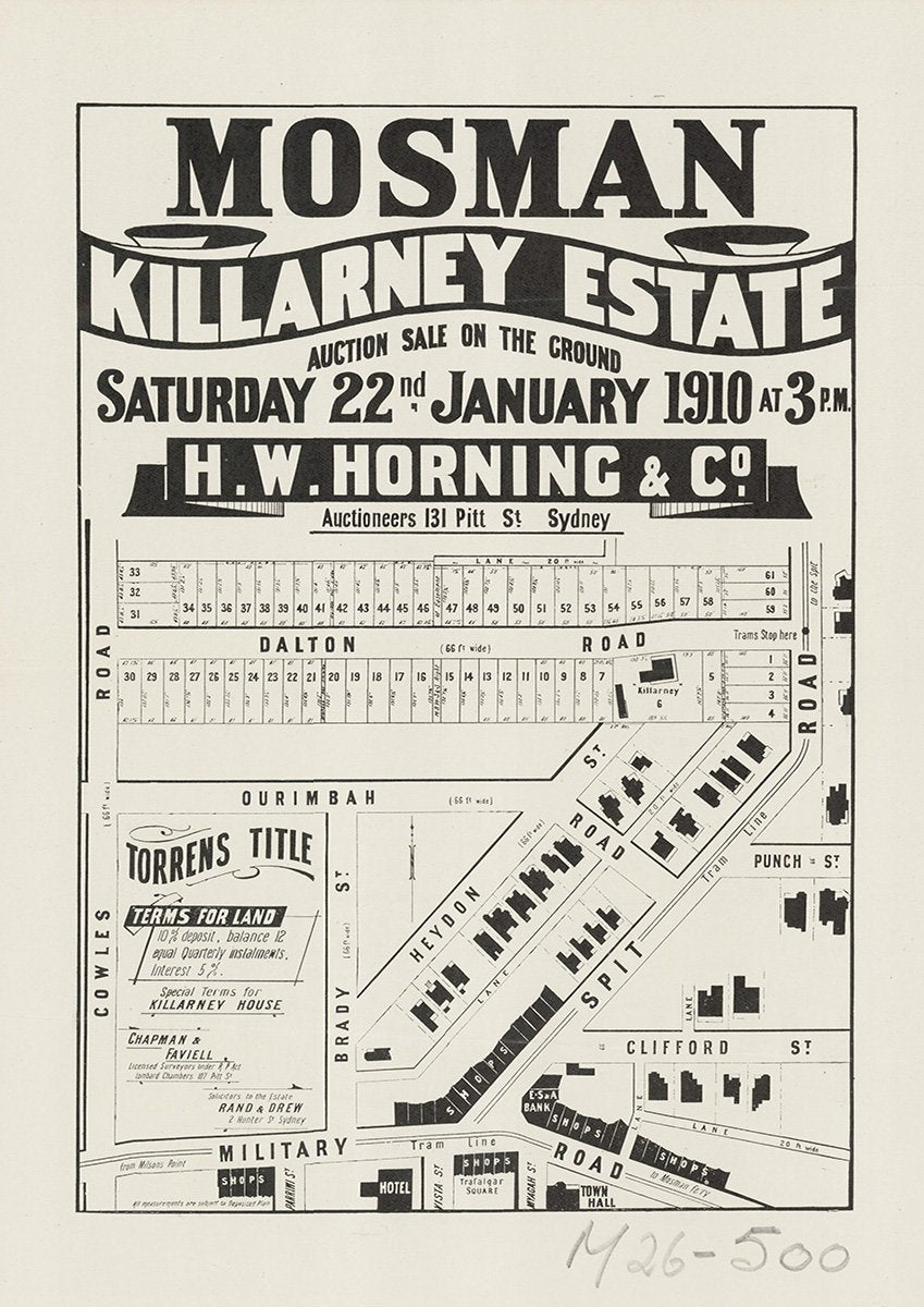 Cowles Rd, Military Rd, Spit Rd, Clifford St, Punch St, Dalton Rd, Ourimbah Rd, Hordern Ln, Mosman NSW 1910