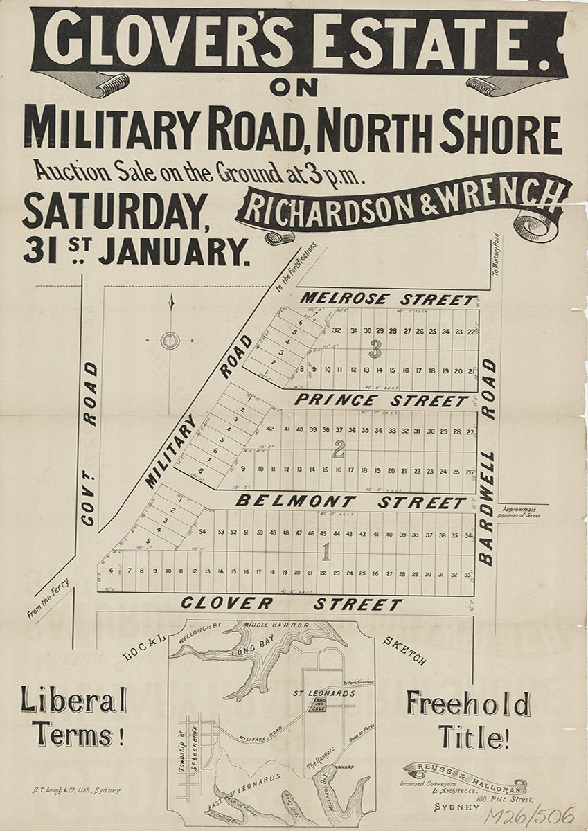 Military Rd, Melrose St, Prince St, Belmont St, Glover St, Bardwell Rd, Mosman NSW