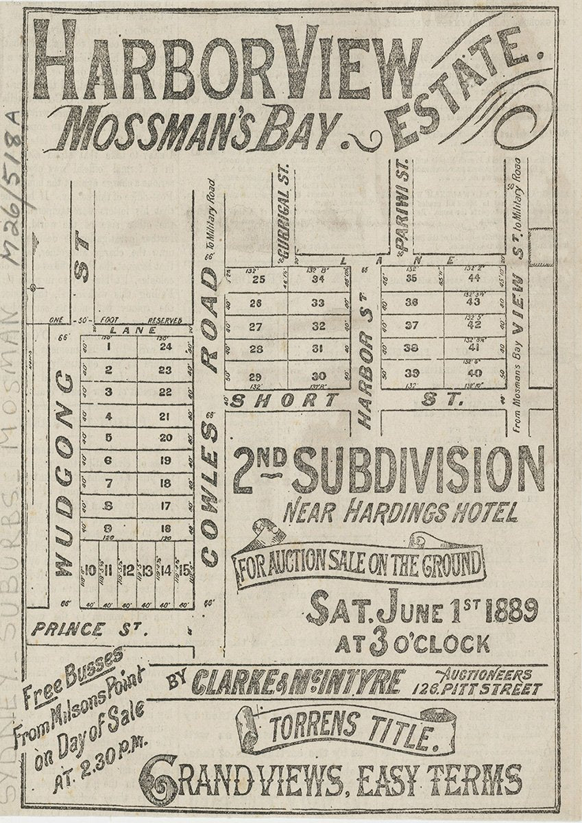 Wudgong St, Prince St, Cowles Rd, Short St, Harbor St, View St, Vista St, Pariwi St, Gurrigal St, Mosman NSW 1889