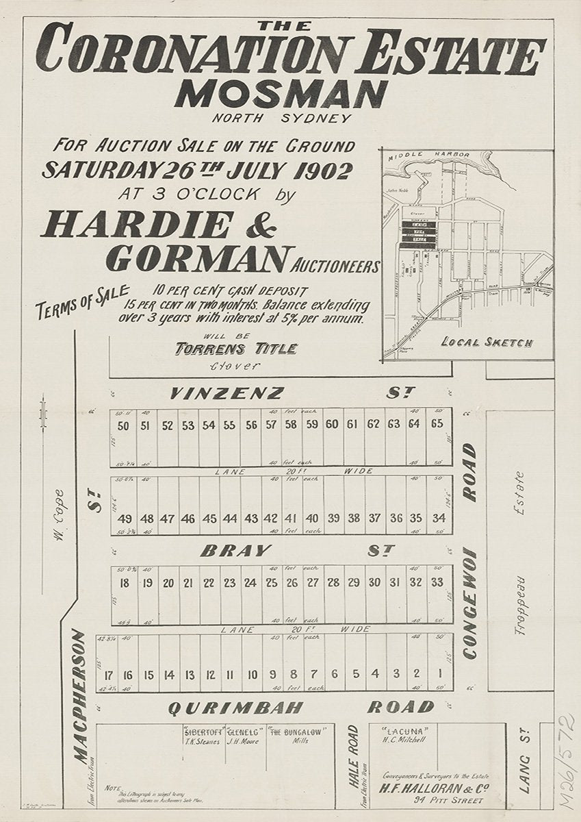 Macpherson St, Vinzenz St, Bray St, Qurimbah Rd, Congewoi Rd, Awaba St, Ourimbah Rd, Hale Rd, Lang St, Mosman NSW 1902