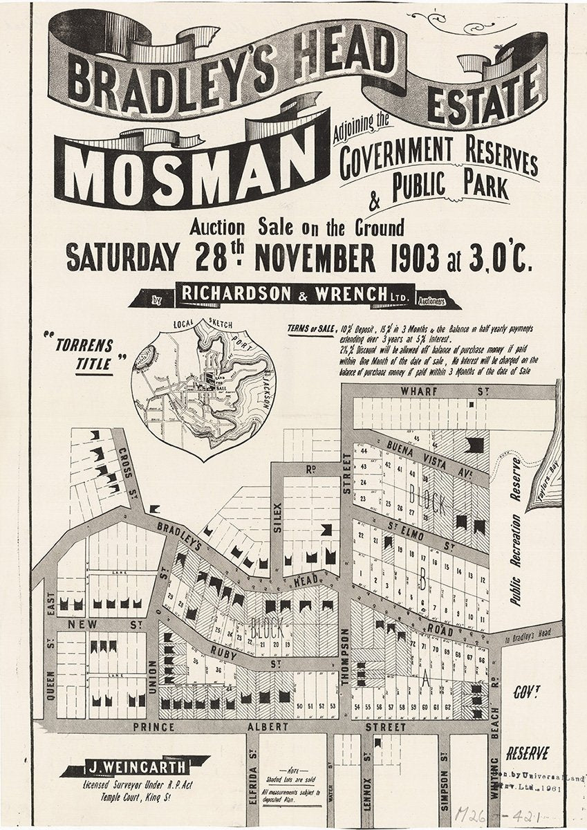 Queen St East, Prince Albert St, Whiting Beach Rd, Bradley's Head Rd, Thompson St, Silex Rd, Wharf St, St Elmo St, Ruby St, Buena Vista Ave, New St, Union St, Bradleys Head Rd, Elfrida St, Lennox St, Simpson St, Cross St, Mosman, Clifton Gardens NSW 1903