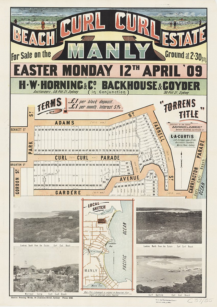 Adams St, Farnell St, Gardere Ave, Park St, Curl Curl Pde, North Curl Curl, Gordon St, Brighton St, Bennett St, Carrington Pde, Curl Curl NSW 1909