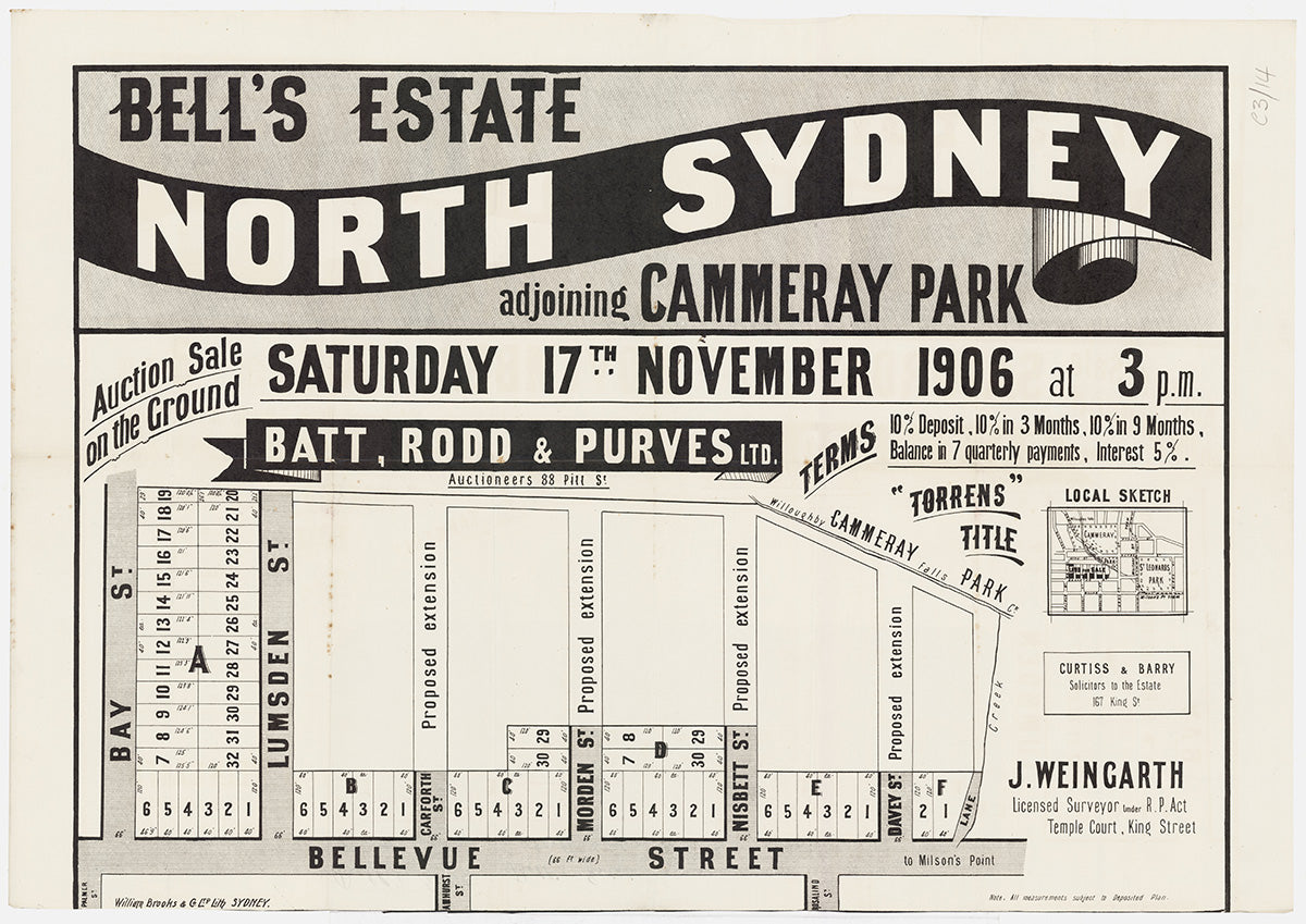 Bay St, Lumsden St, Carforth St, Morden St, Nisbett St, Bellevue St, Amherst St, Carter St Bellevue St, Davey St, Rosalind St, Amhurst St, Palmer St, Cammeray NSW 1906