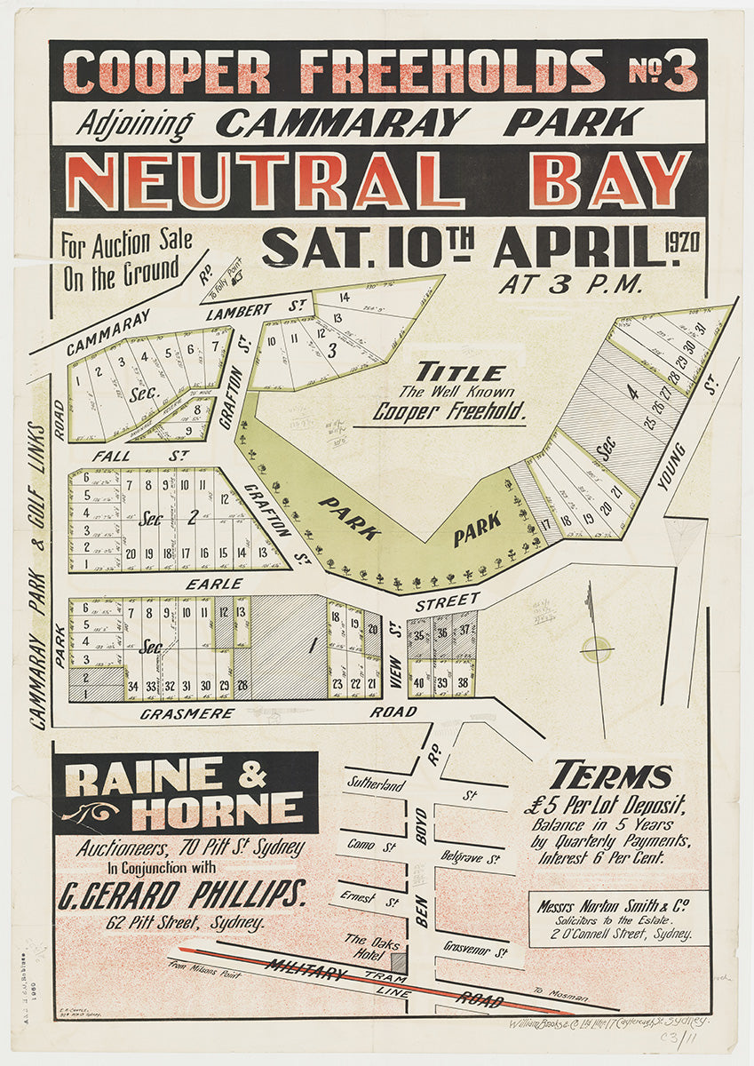 Cammeray Rd, Lambert St, Park Rd, Earle St, Fall St, Grasmere Rd, Grafton St, Creek Ln, Young St, View St, Ben Boyd Rd, Sutherland St, Como St, Ernest St, Grosvenor St, Belgrave St, Military Rd, Cremorne NSW 1920