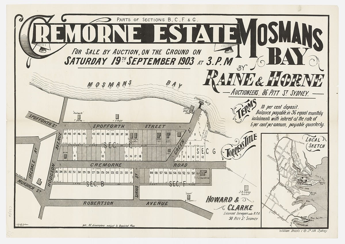 Spofforth St, Cremorne Rd, Hodgson Ave, Robertson Ave, Green St, Kareela Rd, Kareela Ln, Milson Rd, Murdoch St, Iredale Ave, Sirius St, Cremorne, Cremorne Point NSW 1903