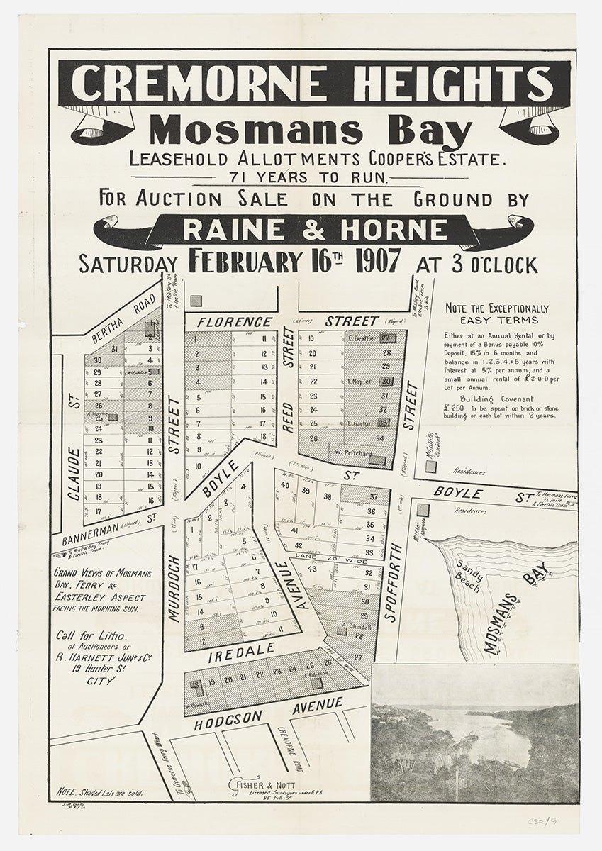 Florence St, Bertha Rd, Claude St, Murdoch St, Hodgson Ave, Spofforth St, Boyle St, Iredale Ave, Cremorne Rd, Bannerman St, Reed St, Cremorne, Cremorne Point NSW 1907