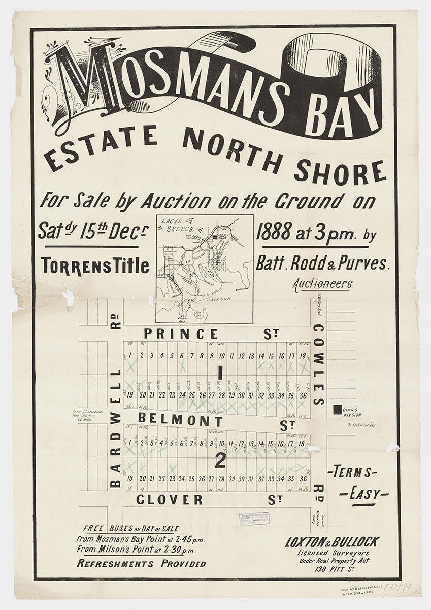 Bardwell St, Glover St, Cowles Rd, Belmont St, Prince St, Mosman NSW 1888