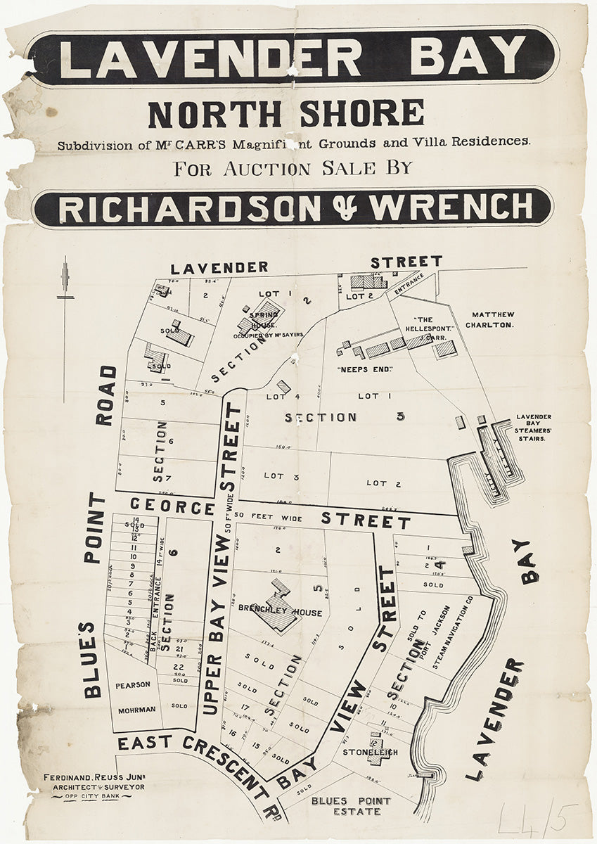 Lavender St, George St, East Crescent Rd, Blue's Point Rd, Upper Bay View St, Bay View St, King George St, Waiwera St, Wellington Ln, Blues Point Rd, Lavender Bay NSW 1880