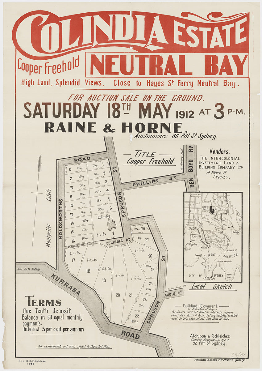 Kurraba Rd, Holdsworths Rd, Spruson St, Phillips St, Ben Boyd Rd, Spruson St, Aubin St, Colinda Ave, Neutral Bay NSW 1912