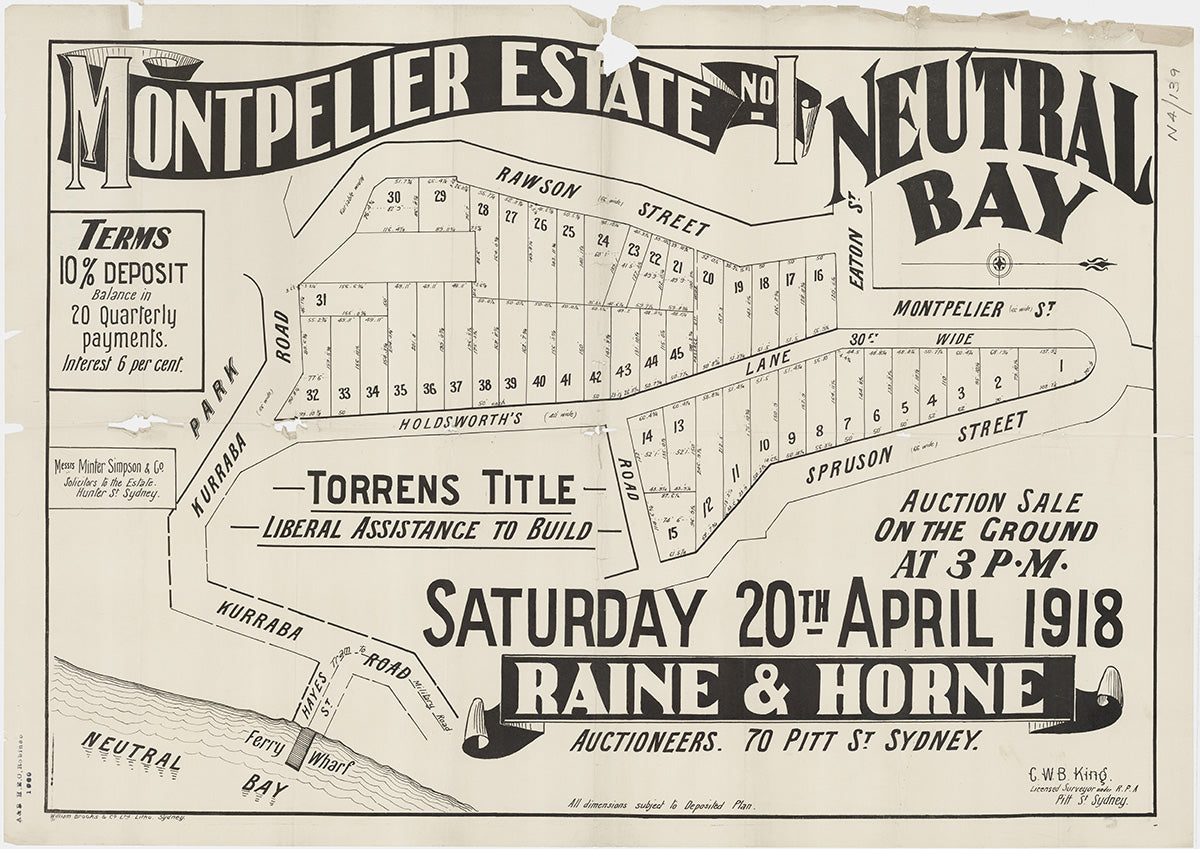 Kurraba Rd, Rawson St, Eaton St, Montpelier St, Spruson St, Ben Boyd Rd, Premier St, Holdsworth's Ln, Holdsworth St, Hayes St, Neutral Bay NSW 1918