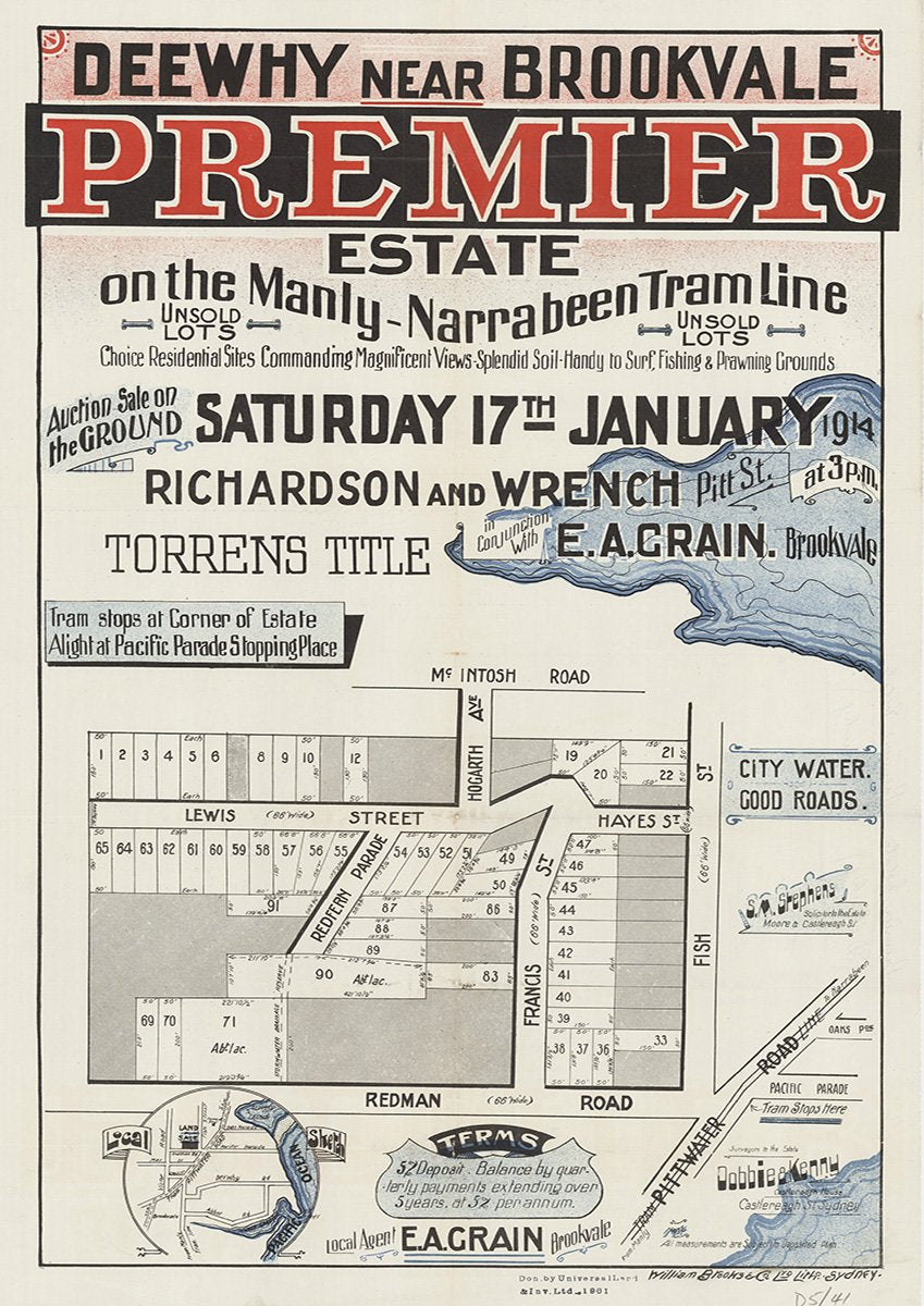 McIntosh Rd, Fish St, Redman Rd, Lewis St, Redfern Pde, Francis St, Hayes St, Fisher Rd, Hogarth Ave, Oaks Pde, Pacific Pde, Dee Why NSW 1914