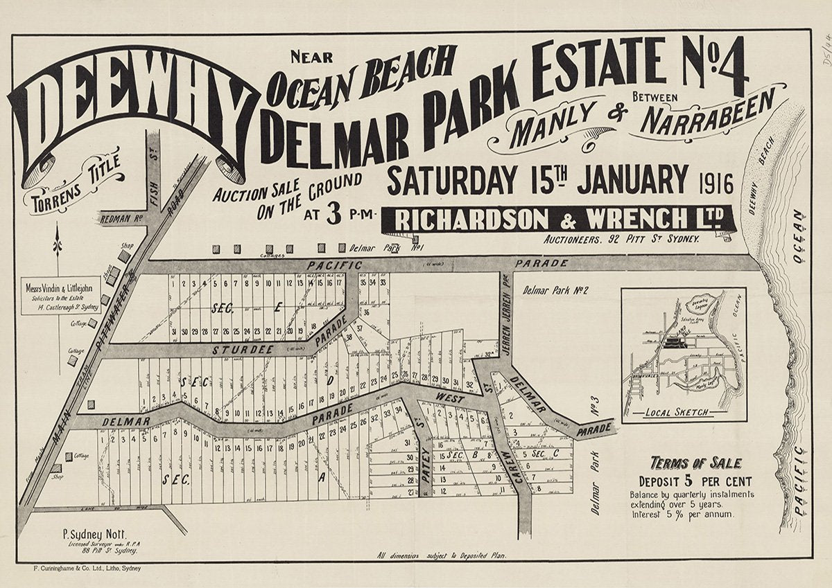 Pacific Pde, Pittwater Rd, Delmar Pde, Sturdee Pde, Patey St, Carew St, Jerren Jerren Pde, Redman Rd, Fish St, Fisher Rd, The Crescent, Dee Why NSW 1916