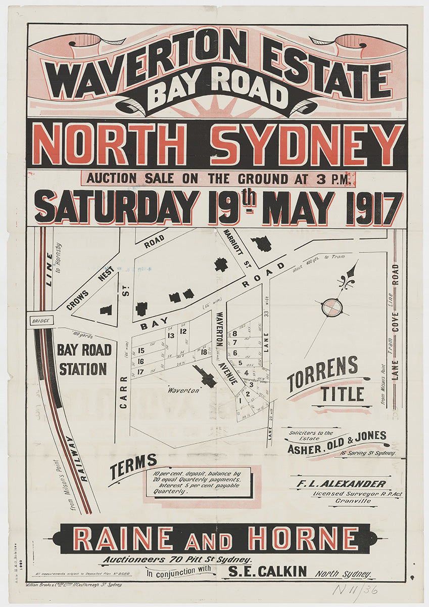 Bay Rd, Carr St, Waverton Ave, Waverton Ln, Crows Nest Rd, Lane Cove Rd, Harriott St, Pacific Hwy, Waverton NSW 1917