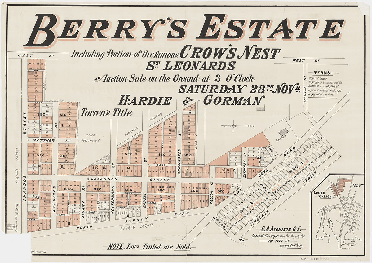 Chandos St, Lane Cove Rd, Alexander St, North Sydney Rd, Atchison St, Matthew St, Albany St, West St, Albany St, Holtermann St, Ernest St, Burlington St, Falcon St, Lane Cove Rd, Pacific Hwy, Hayberry St, Sinclair St, David St, Edwards Rd, Crows Nest NSW