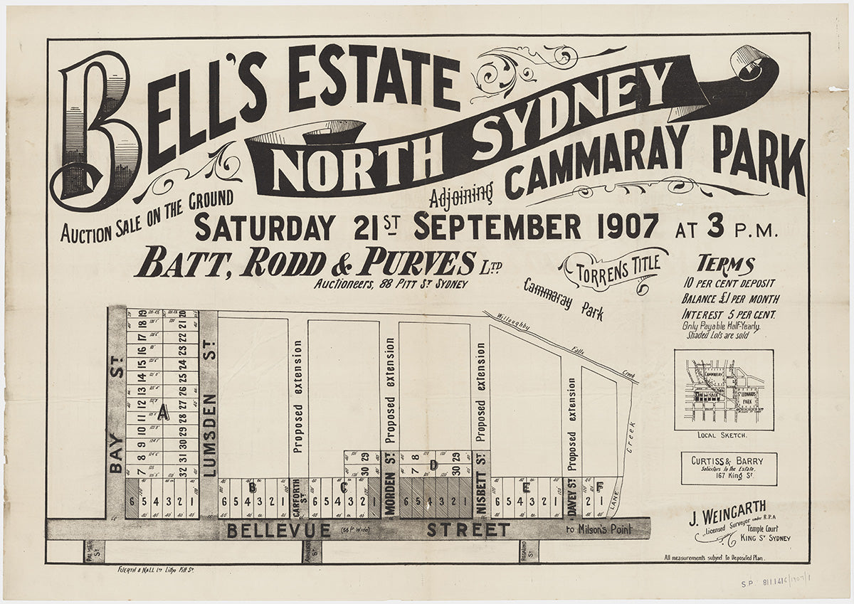 Bellevue St, Lumsden St, Morden St, Nisbett St, Bay St, Carter St, Palmer St, Amhurst St, Rosalind St, Davey St, Carforth St, Cammeray NSW 1907