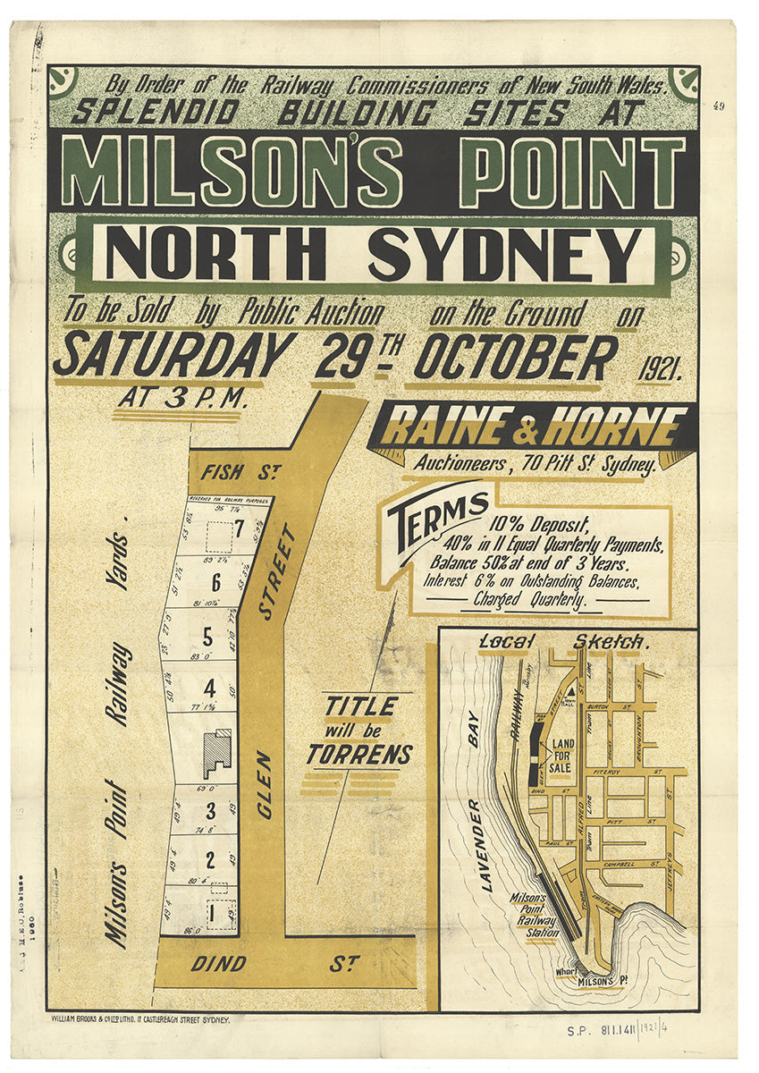 Glen St, Fish St, Dind St, Fitzroy St, Alfred St, Pitt St, Campbell St, Jeffreys St, Paul St, Broughton St, Burton St, Drury St, Milson St, Eastern Wharf Rd, Milsons Point NSW 1921