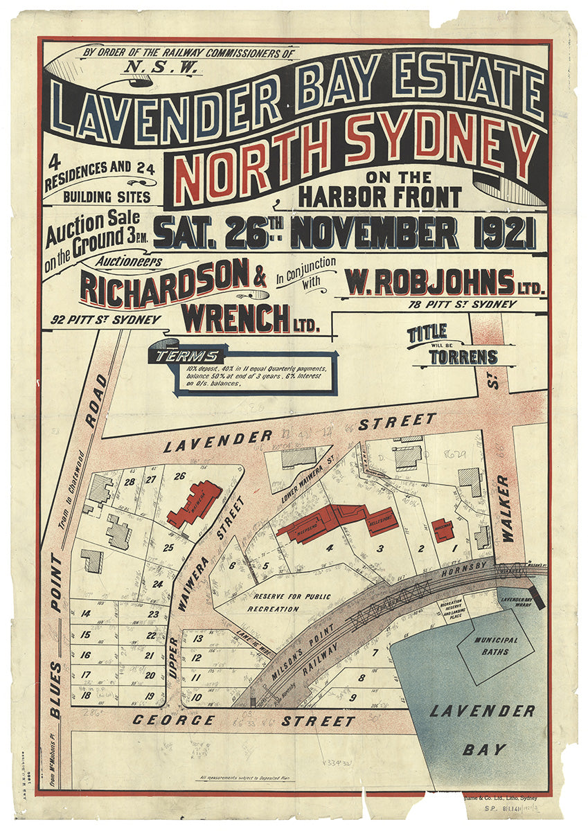 Lavender St, George St, Blue's Point Rd, Waiwera St, Walker St,  Upper Waiwera St, King George St, Lower Waiwera St, Blues Point Rd, Lavender Bay NSW 1921