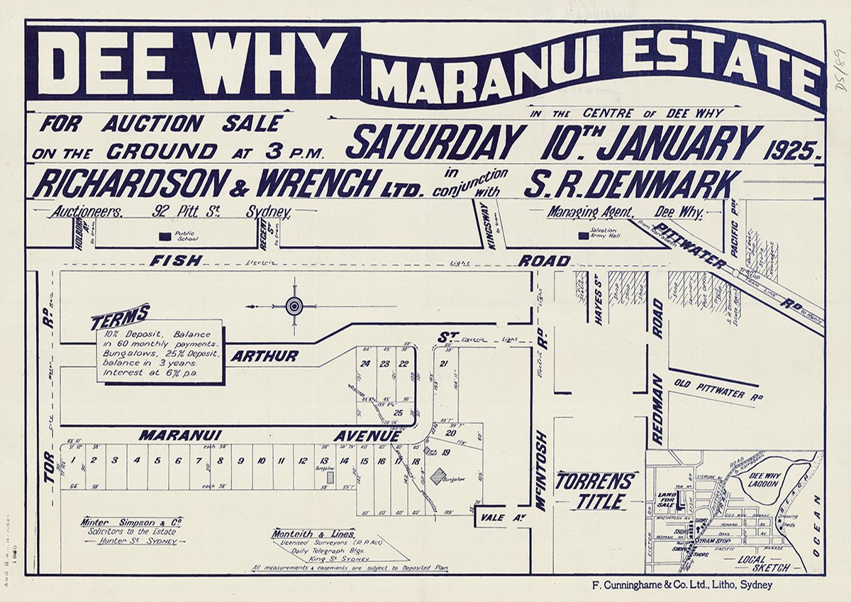 Arthur St, Waranui Ave, Tor Rd, Holborn Ave, Regent St, Kingsway, McIntosh Rd, Vale Ave, Maranui Ave, Pacific Pde, Pittwater Rd, Hayes St, Fish Rd, Fisher Rd, Dee Why NSW 1925