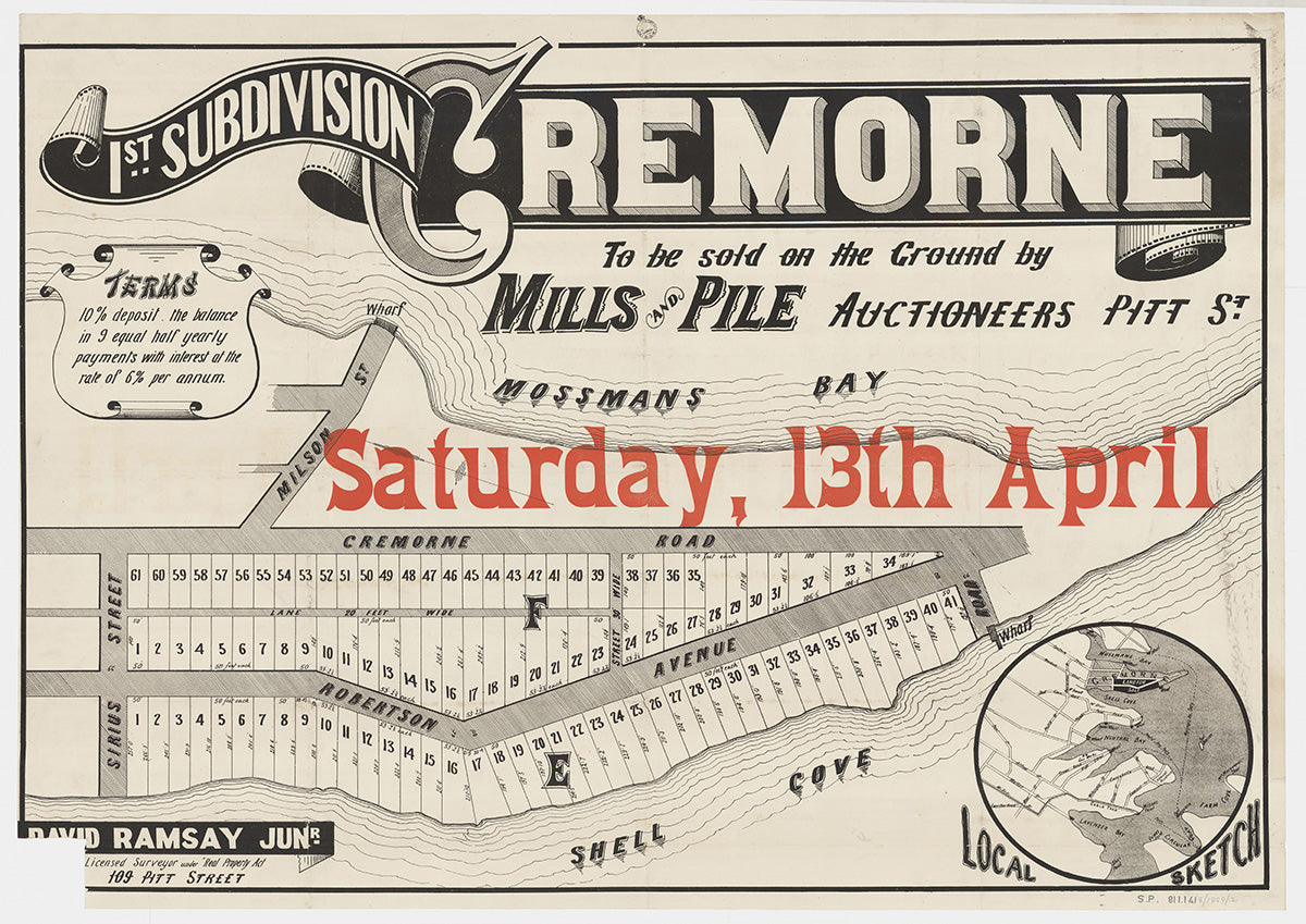 Cremorne St, Sutherland St, Sirius St, Robertson Ave, Milson St, Cremorne Point, North Sydney 1889