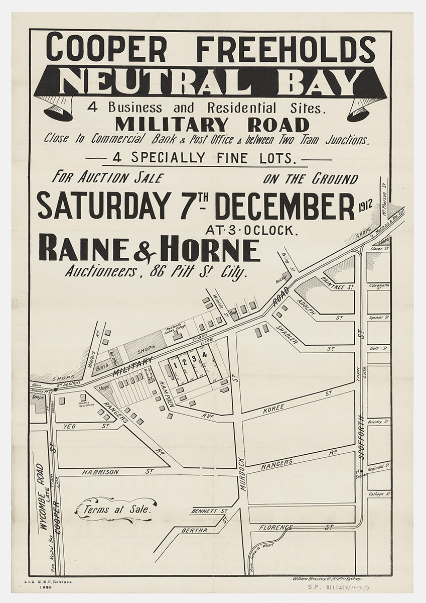 Military Rd, Daintree St, Adolph St, Shadler St, Koree St, Rangers Rd, Florence St, Bennett St, Bertha St, Harrison St, Hampden Ave, Yeo St, Cooper St, Wycombe Rd, Spofforth St, Waters Rd, Winnie St, Paling St, Cremorne, North Sydney NSW 1912