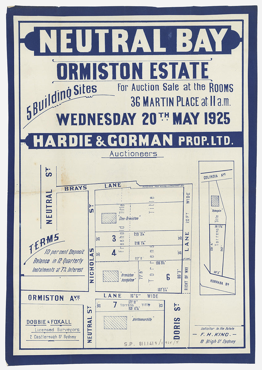 Brays Lane, Nicholas St, Doris St, Neutral St, Ormiston Ave, North Sydney NSW 1925