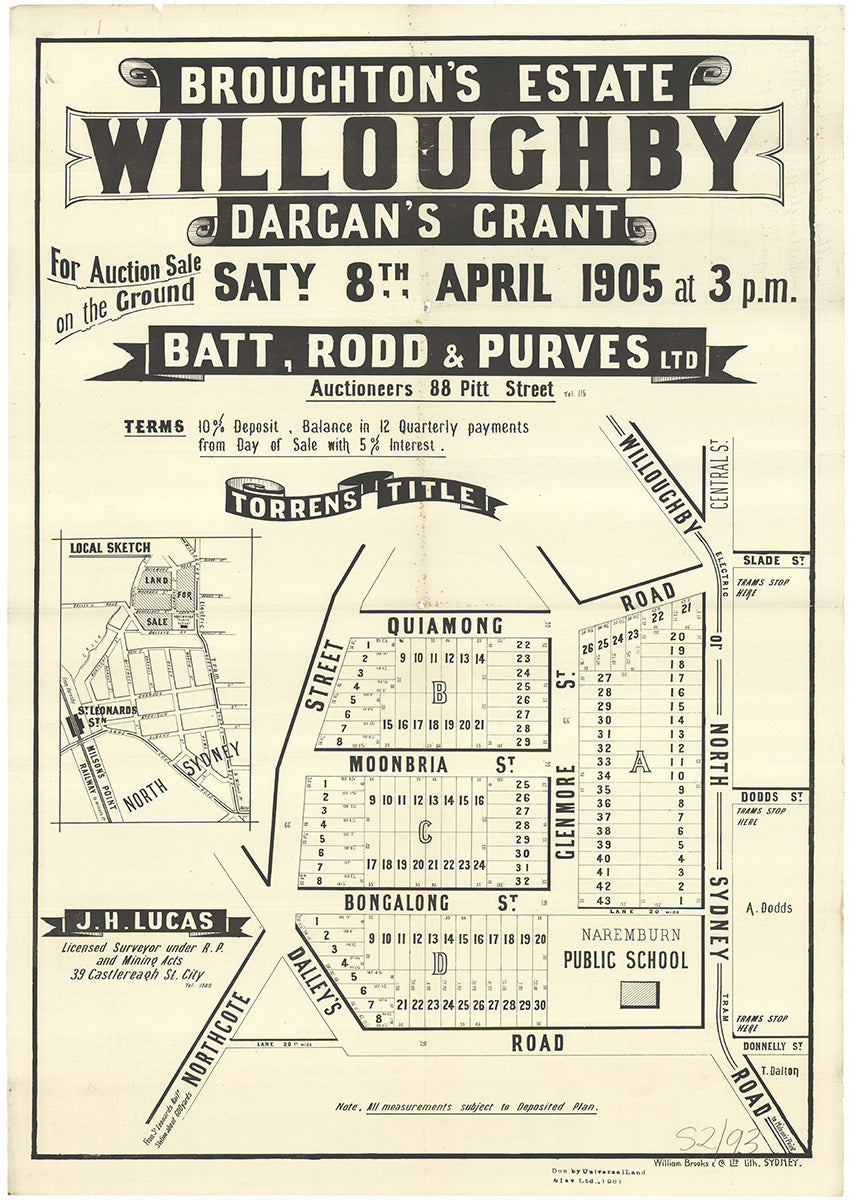 Northcote St, Dalleys Rd, North Sydney Rd, Quiamong Rd, Moonbria St, Bongalong St, Glenmore St, Donnelly St, Dodds St, Slade St, Central St, Naremburn, Willoughby NSW 1905