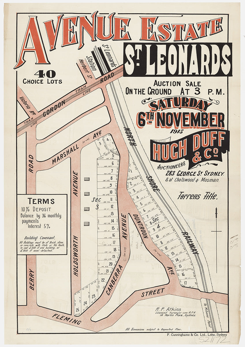 Berry Rd, Gordon Rd, Marshall Ave, Duntroon Ave, Canberra Ave, Holdsdworth Ave, Fleming St, River Rd, Herbert St, Victoria Ave, St Leonards, Lane Cove, Greenwich, North Sydney NSW 1915