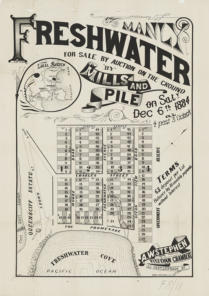 Moore Rd, Freshwater Ave, Ocean View Rd, The Promenade, Albert St, Kooloora Ave, Bridge St, Crown St, Freshwater NSW 1884