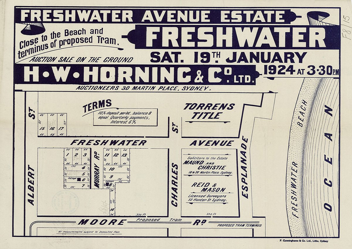 Freshwater Ave, Moore Rd, Albert St, Charles St, Esplanade, Murray Rd, Freshwater NSW 1924