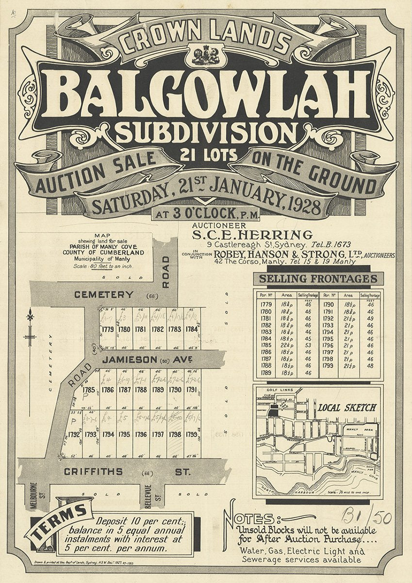 Cemetery Rd, Jamieson Ave, Griffiths St, Harland Rd, Wattle Ave, Melbourne St, Bellevue St, Fairlight NSW 1928